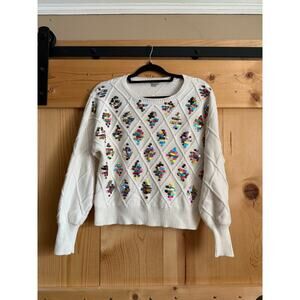 Habitual Kids Sequin White Knit Crew Sweater Size 12